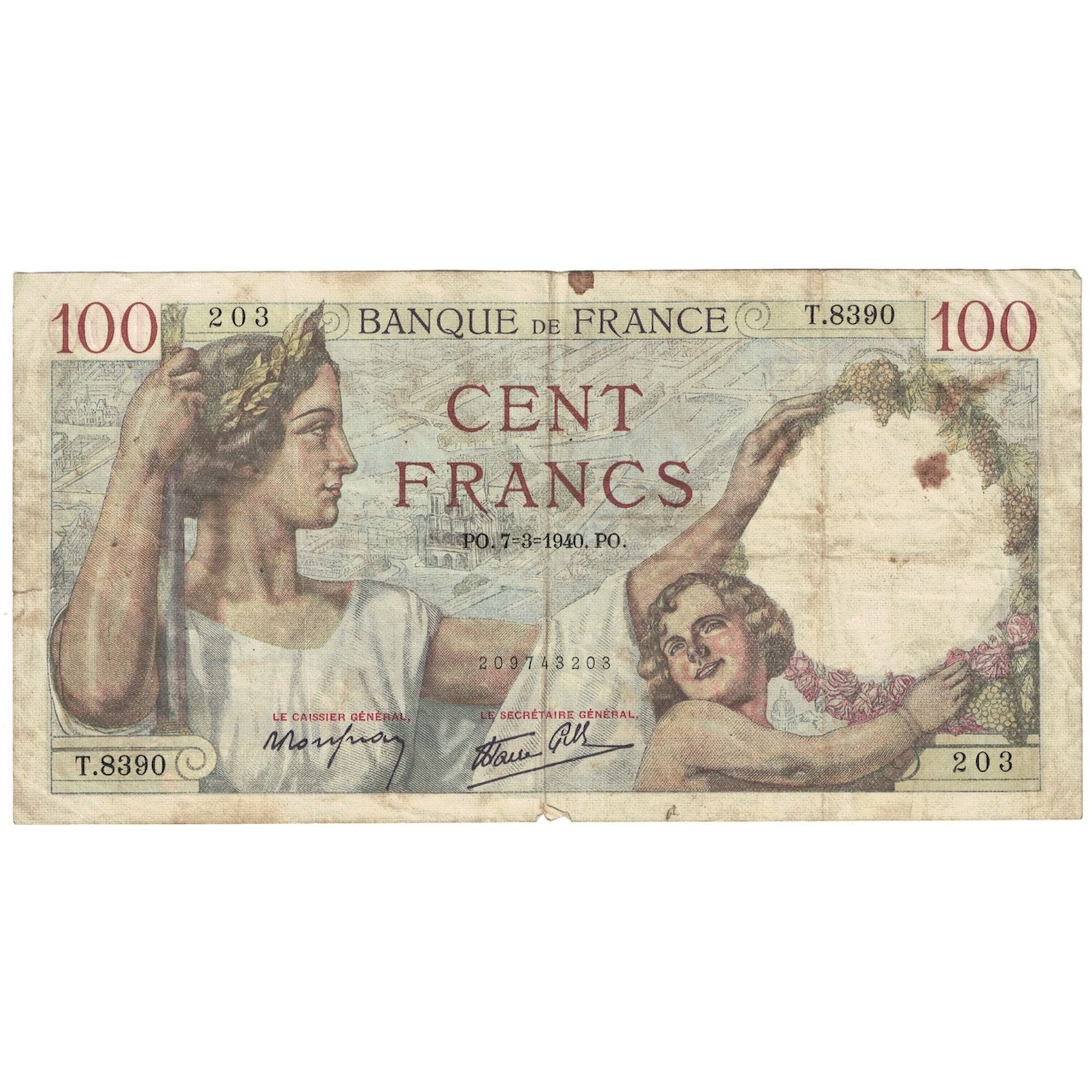Francia, 100 Francs, Sully, 1940, T.8390, MB, Fayette:26.24, KM:94