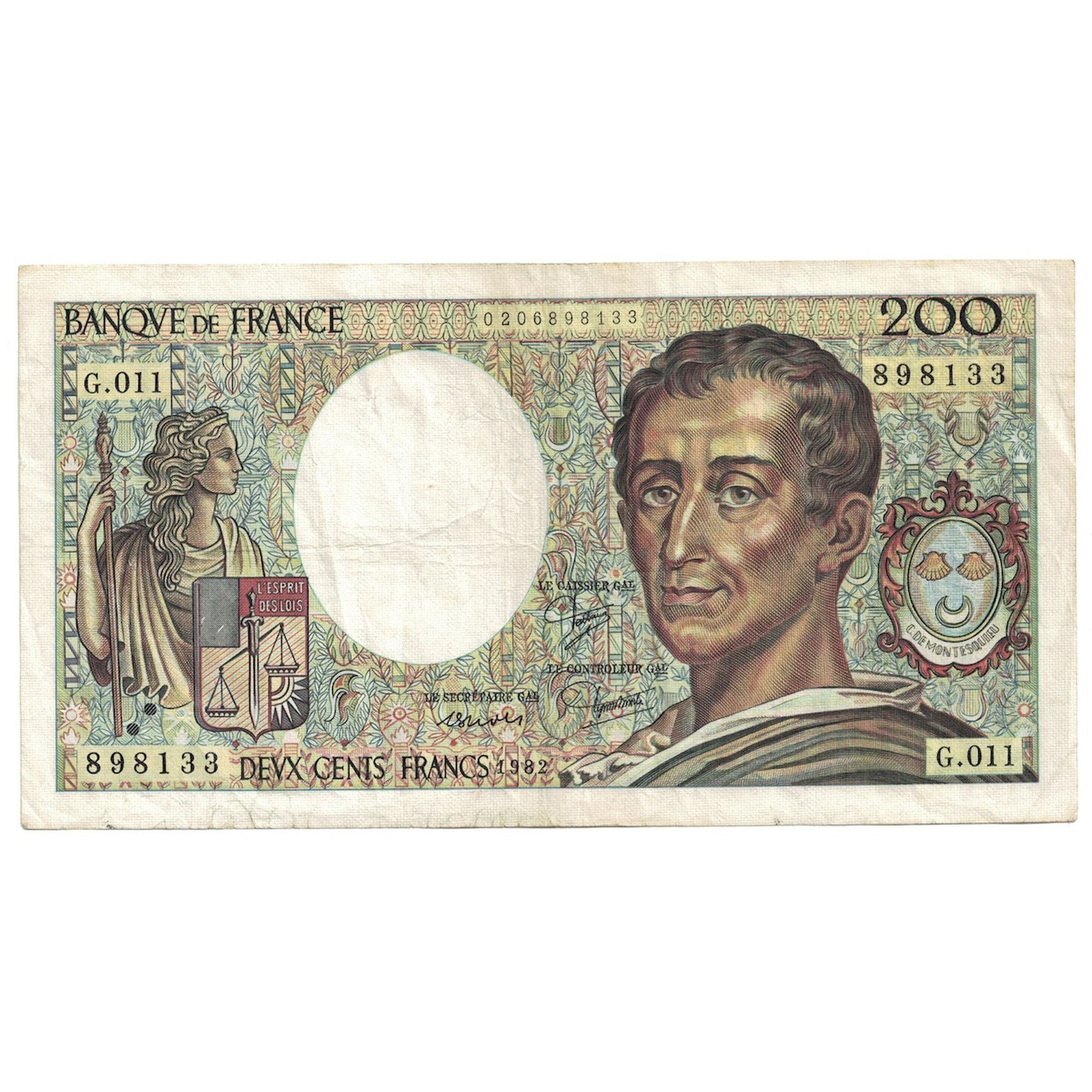France, 200 Francs, Montesquieu, 1982, G.011, VF(30-35), Fayette:70.02, KM:155a
