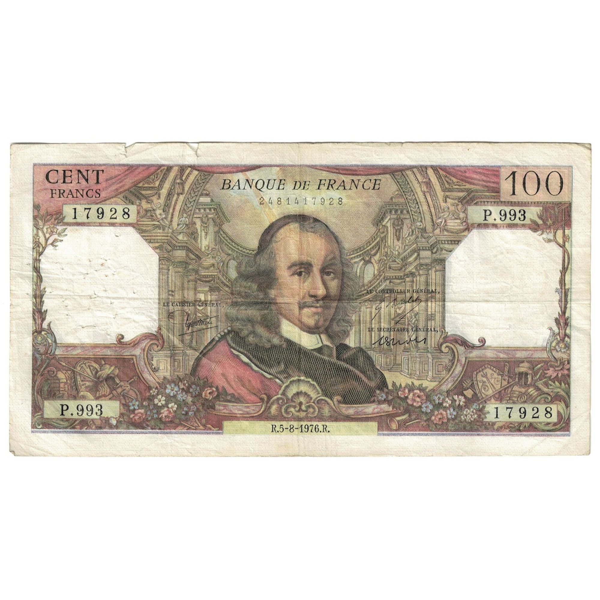 Francia, 100 Francs, Corneille, 1976, P.993, MB, Fayette:65.54, KM:149f