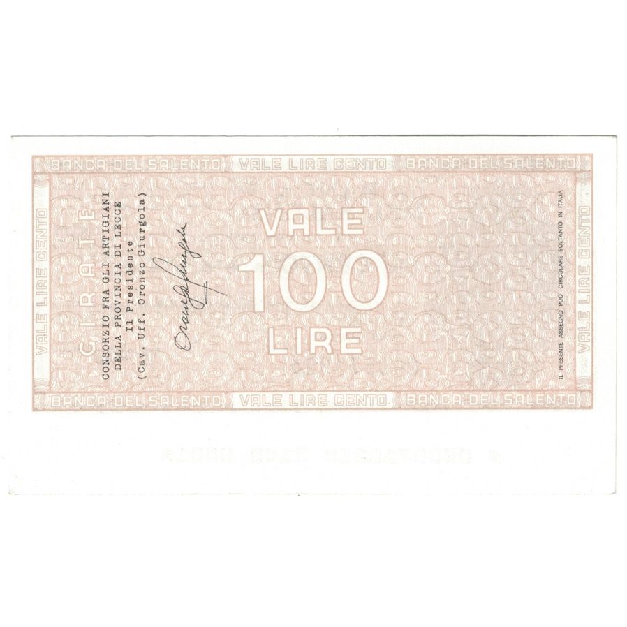 Nota, Itália, 100 Lire, 1976, 1976-12-06, Banca del Salento, LECCE, UNC(64)
