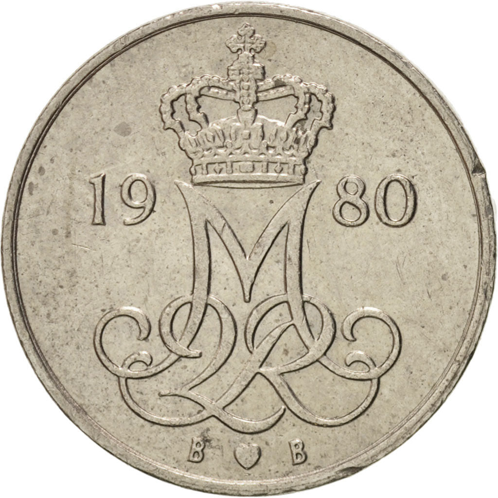 Coin, Denmark, Margrethe II, 10 Öre, 1980, Copenhagen, AU(55-58)