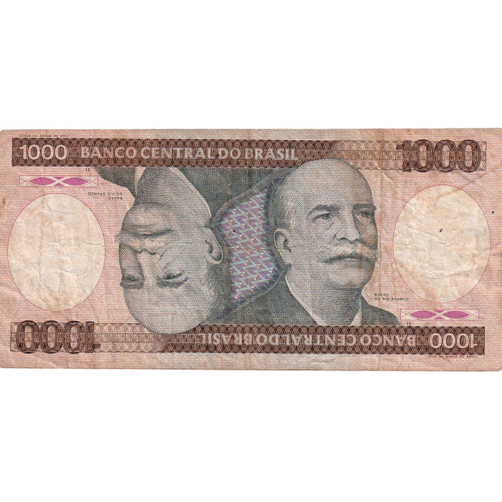 Nota, Brasil, 1000 Cruzeiros, 1985, KM:201c, VF(30-35)