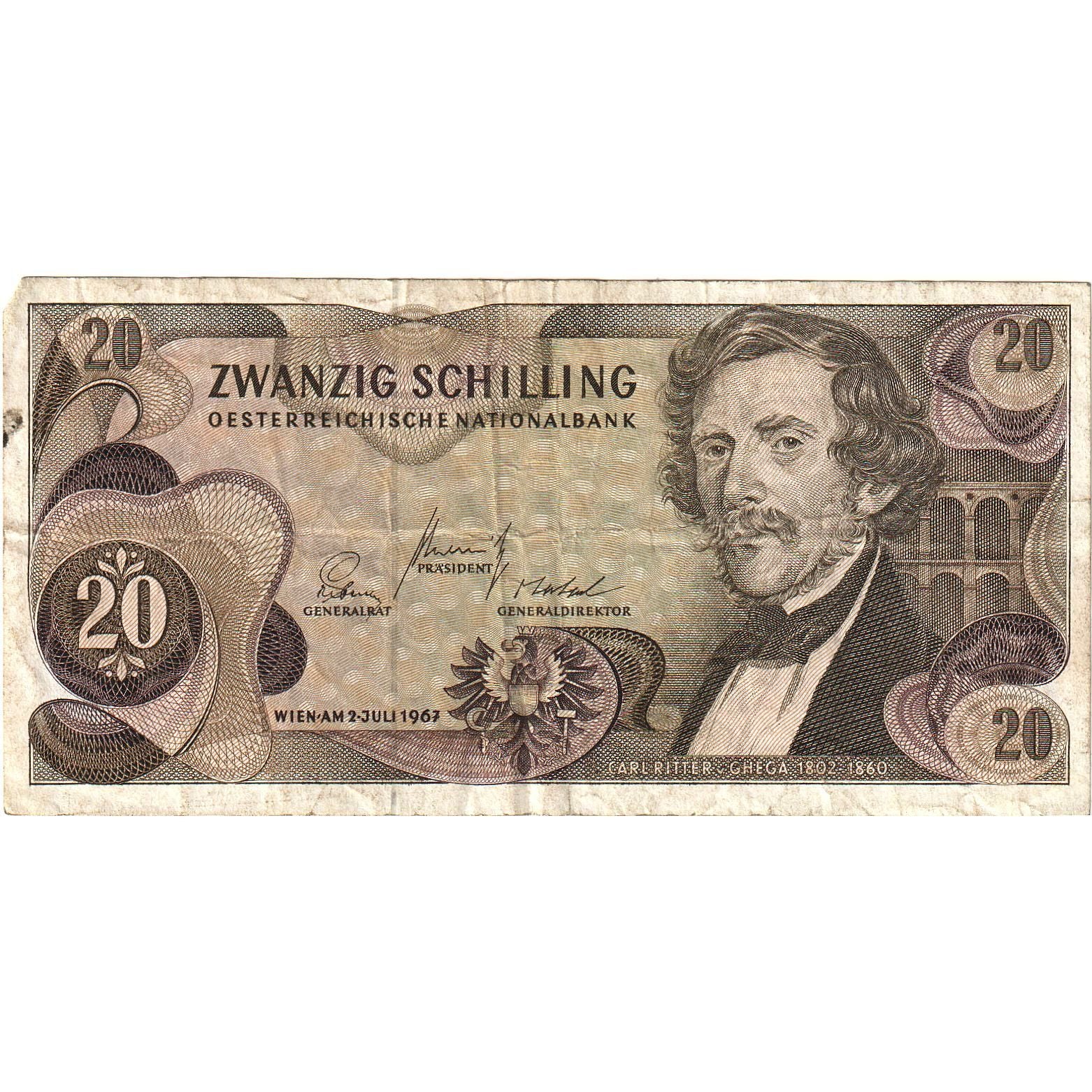 Banknot, Austria, 20 Schilling, 1967, 1967-07-02, KM:142a, F(12-15)