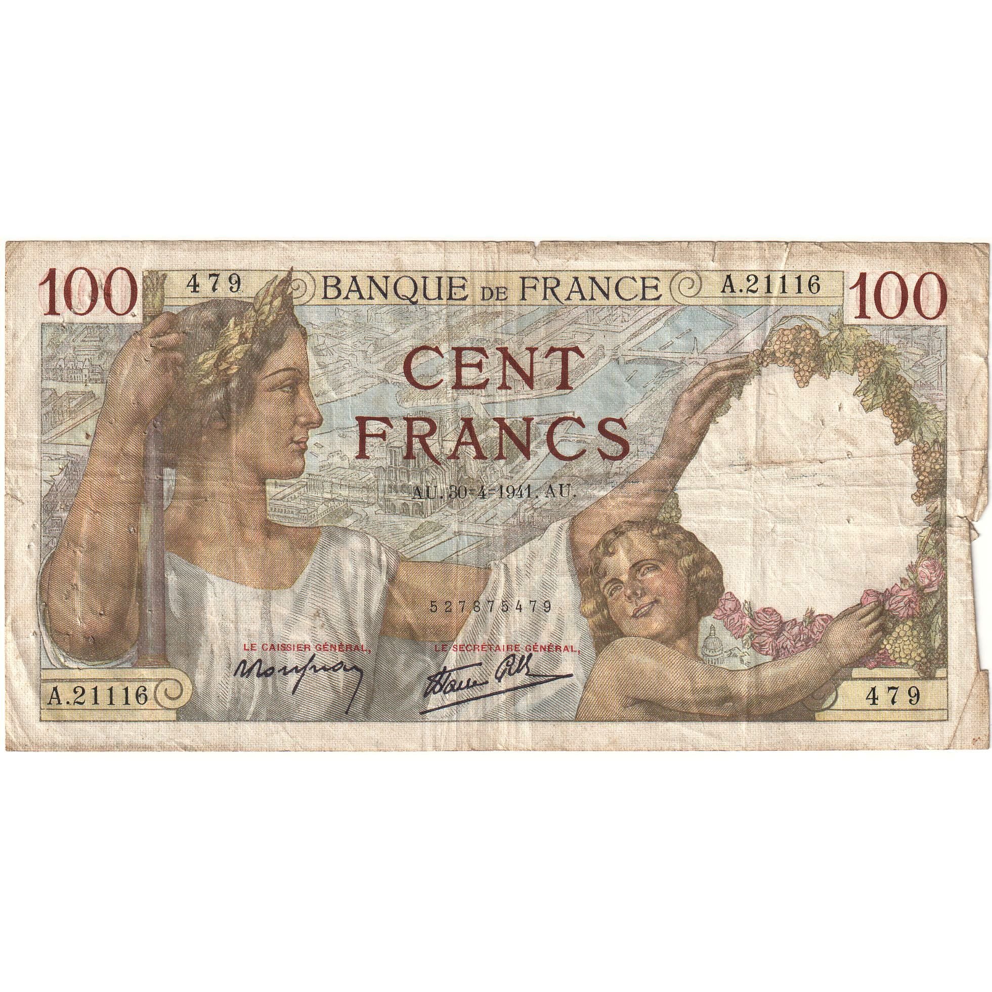 Francia, 100 Francs, Sully, 1941, A.21116 479, BC, Fayette:26.52, KM:94
