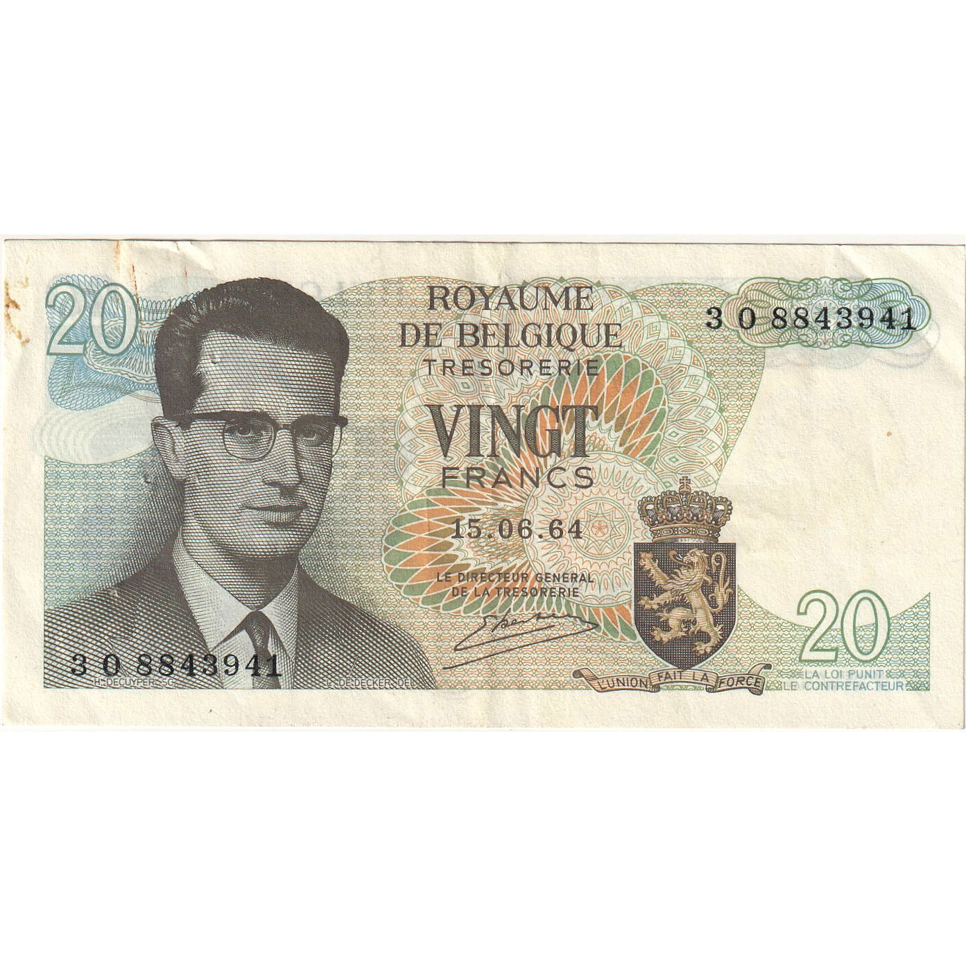België, 20 Francs, 1964-06-15, SUP
