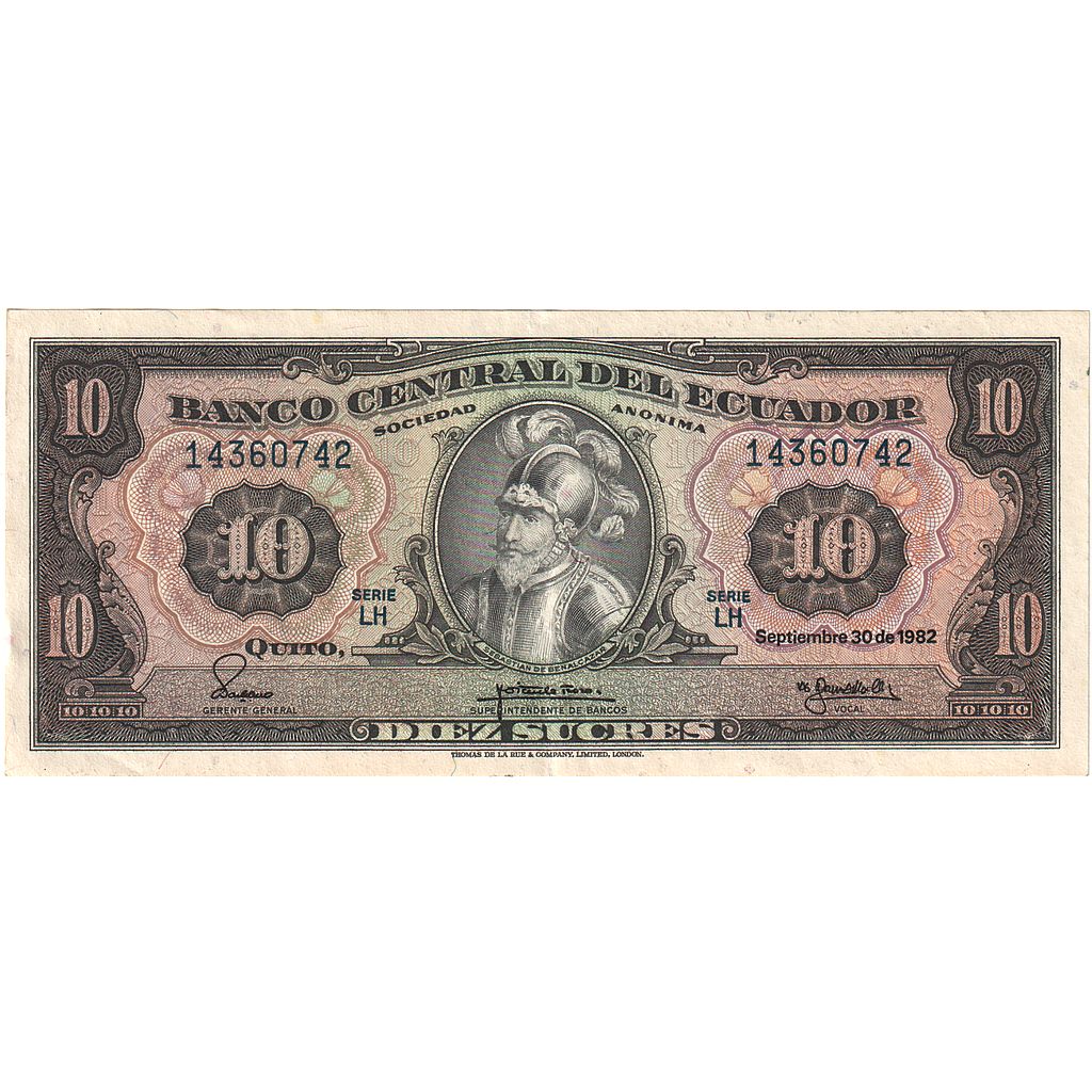 Ecuador, 10 Sucres, 1982, 1982-09-30, KM:114b, UNC(65-70)
