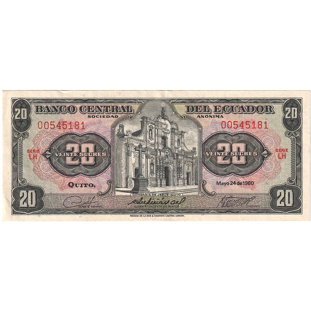 Ecuador, 20 Sucres, 1980-05-24, KM:115b, UNC(65-70)