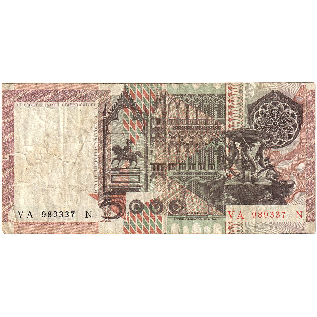 Itália, 5000 Lire, 1982, 1982-11-03, KM:105b, EF(40-45)