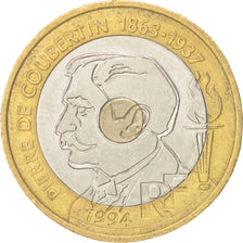 Coin, France, Pierre de Coubertin, 20 Francs, 1994, AU(55-58), Tri-Metallic