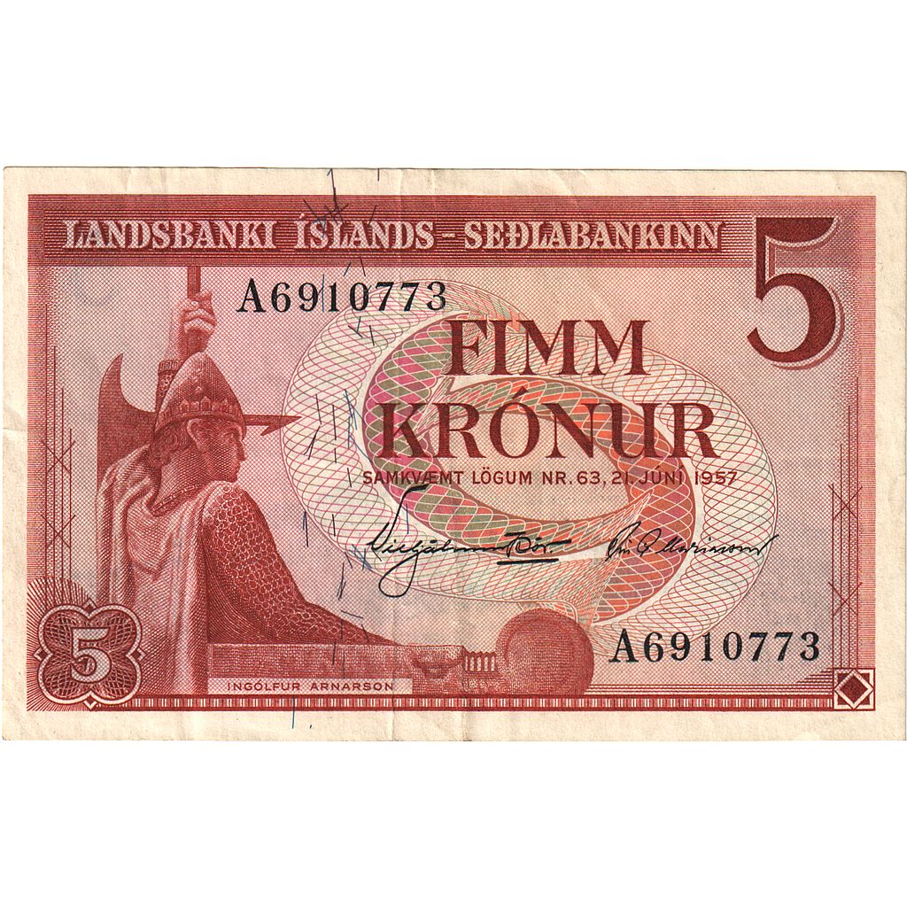 Iceland, 5 Kronur, 1957-06-21, KM:37b, UNC(65-70)