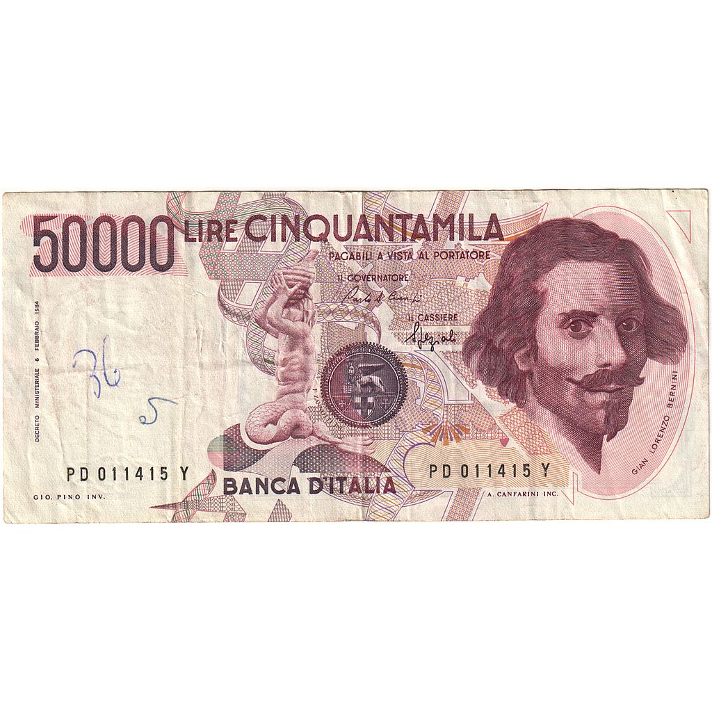 Italia, 50,000 Lire, 1984, 1984-02-06, KM:113a, B+