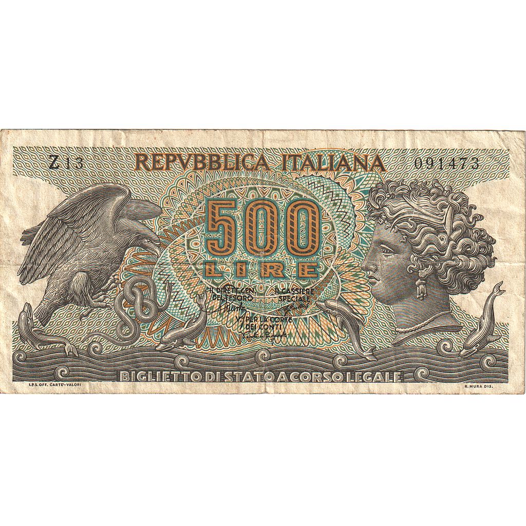 Italia, 500 Lire, 1967, 1967-10-20, KM:93a, MB+