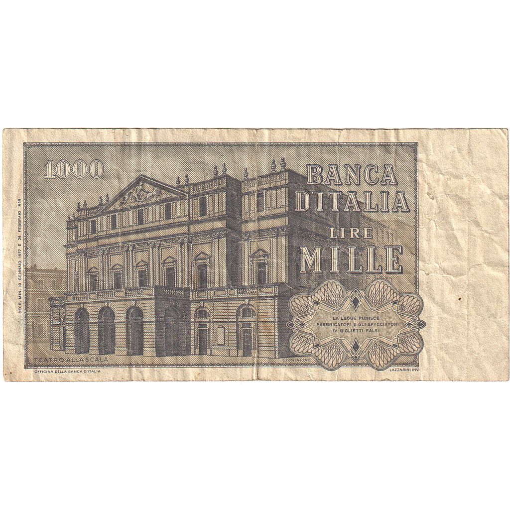 Italy, 1000 Lire, 1969-02-26, KM:101a, VF(20-25)