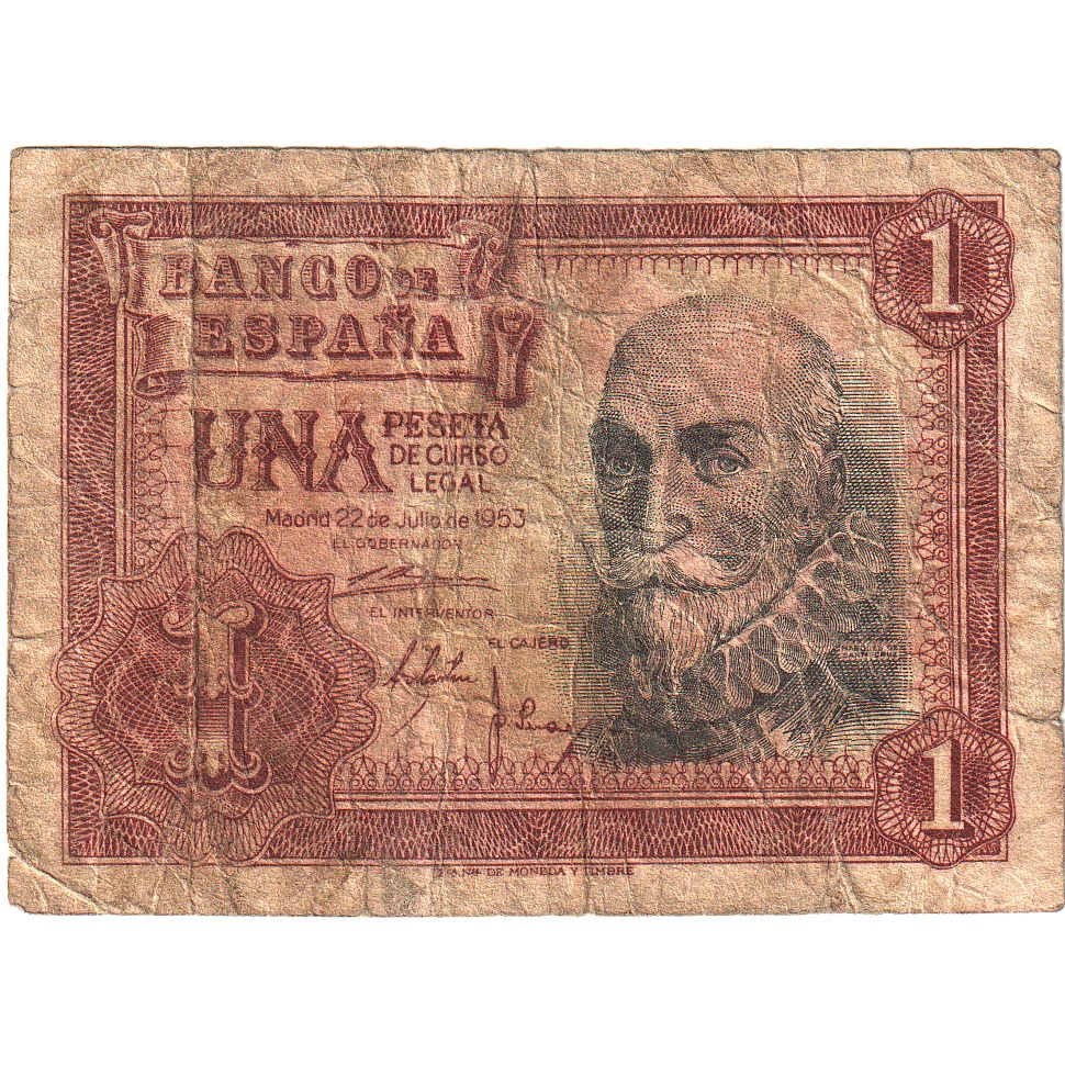 Billet, Espagne, 1 Peseta, 1953, KM:144a, B+