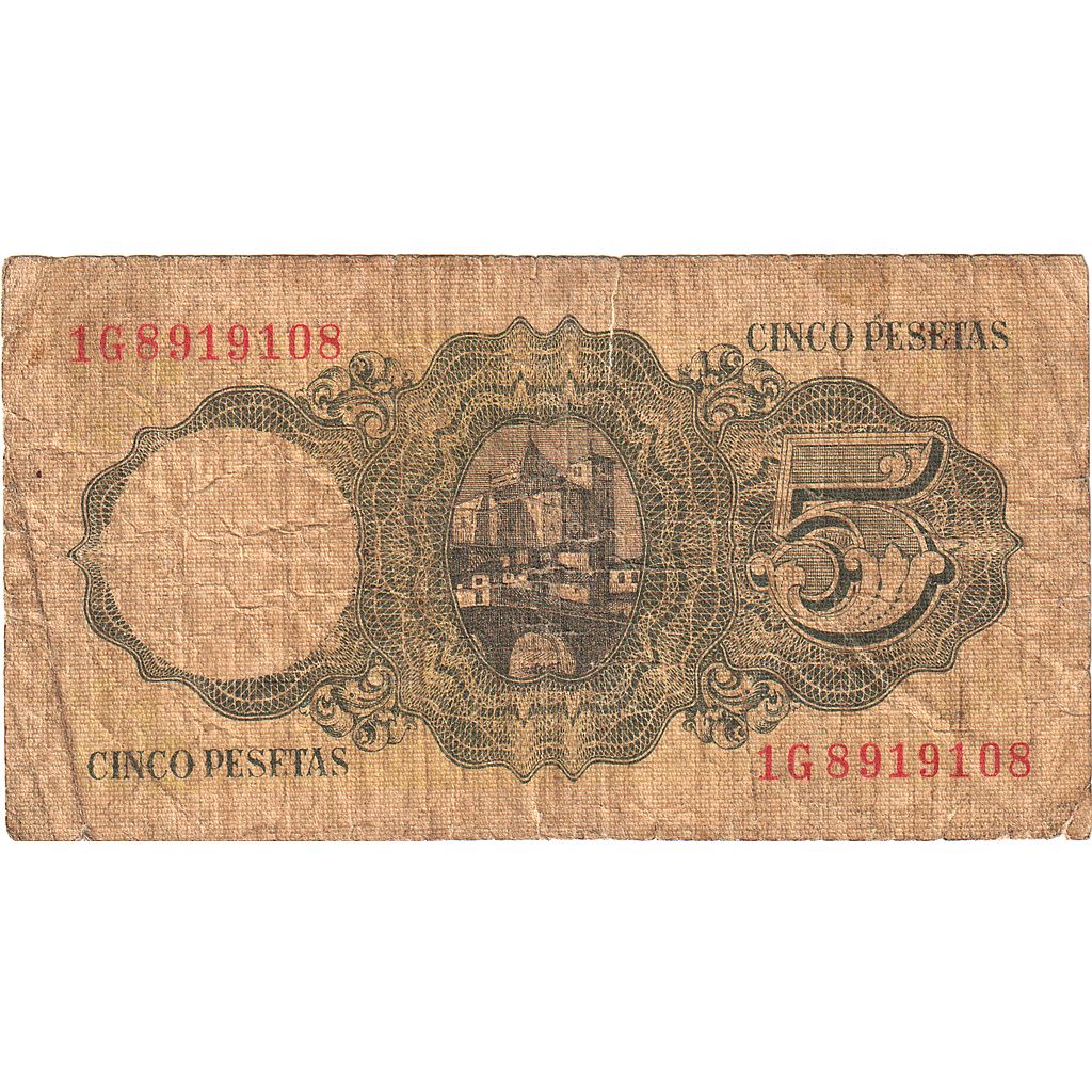 Hiszpania, 5 Pesetas, 1951-08-16, KM:140a, VG(8-10)