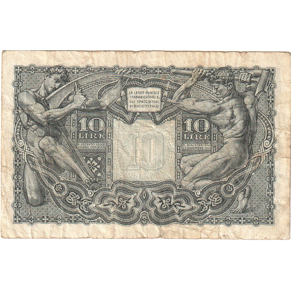 Italy, 10 Lire, 1944, 1944-11-23, KM:32c, VF(30-35)
