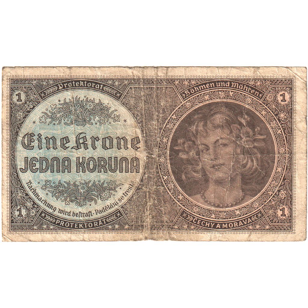 Bohemia and Moravia, 1 Koruna, KM:3a, VG(8-10)
