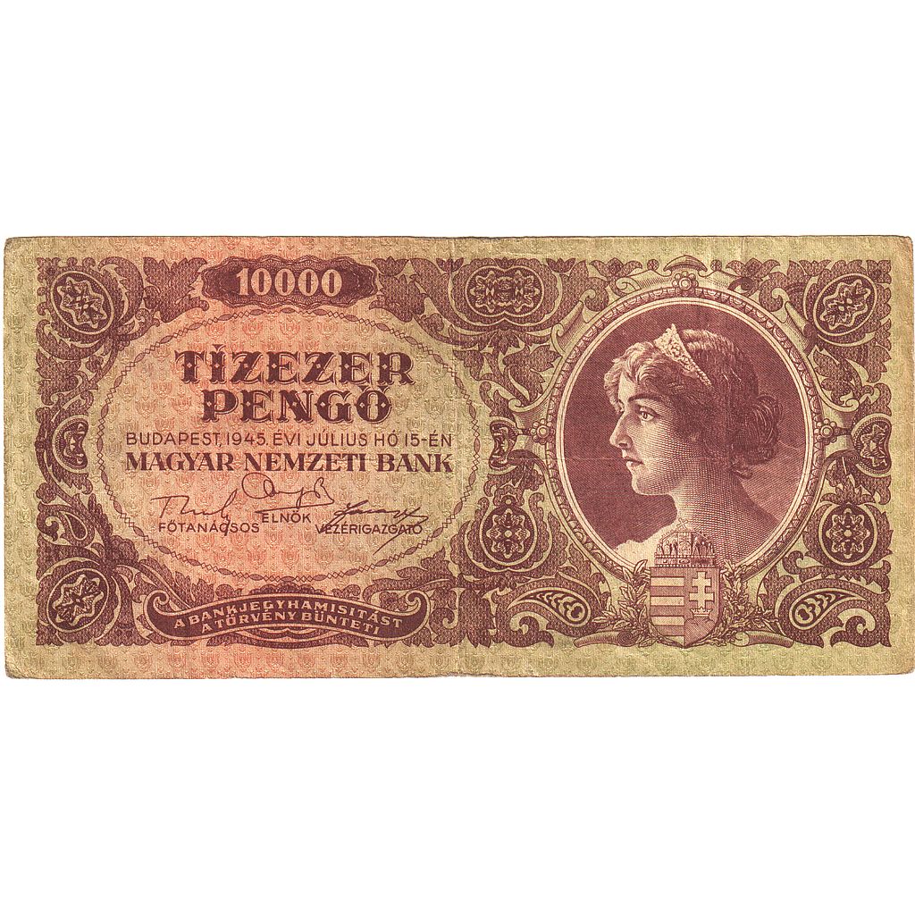 Węgry, 10,000 Pengö, 1945-07-15, KM:119b, VF(20-25)