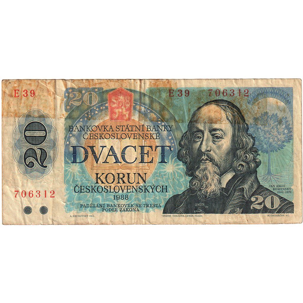 Tschechoslowakei, 20 Korun, 1988, KM:95, GE+, Fayette:95