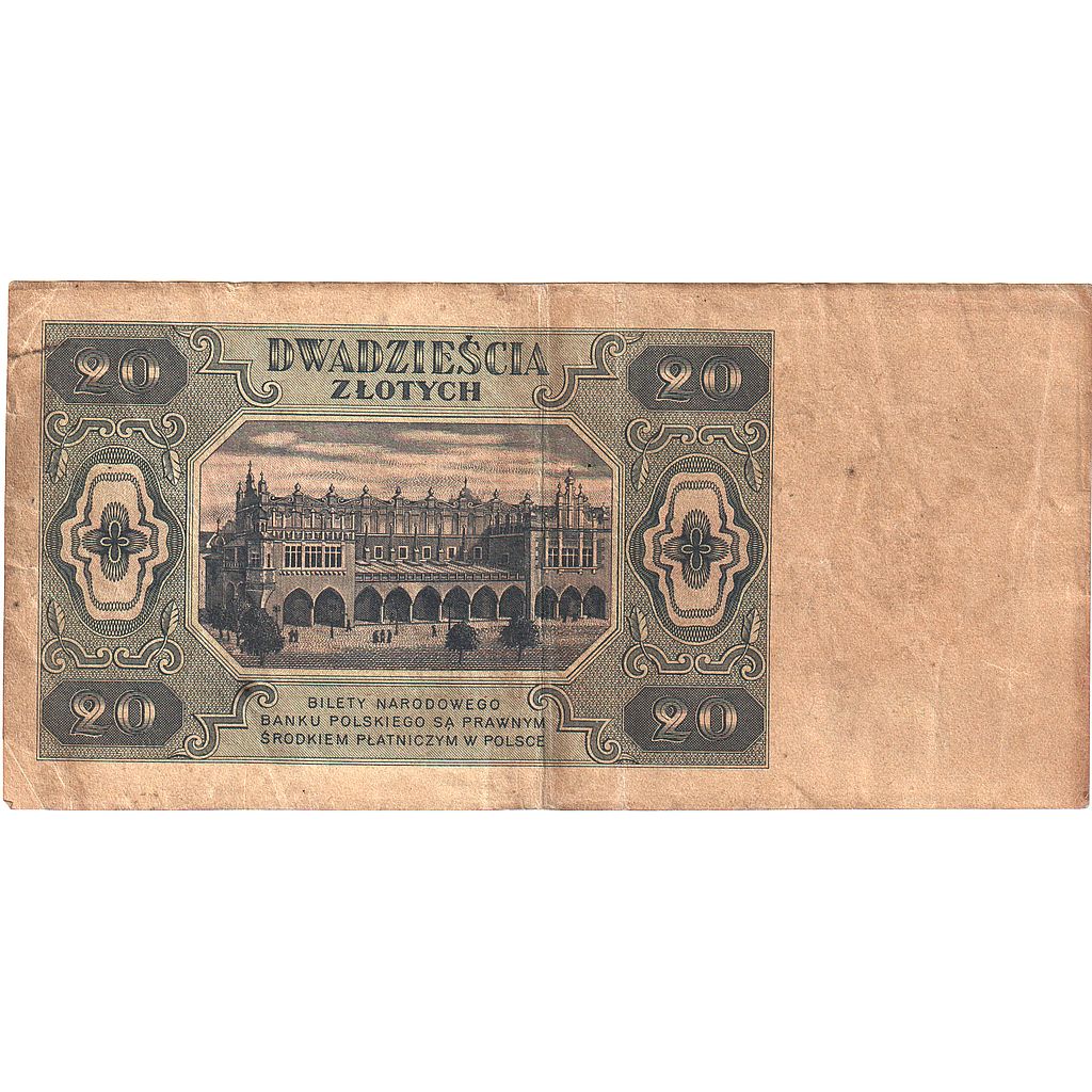 Poland, 20 Zlotych, 1948, 1948-07-01, KM:137, VF(30-35)