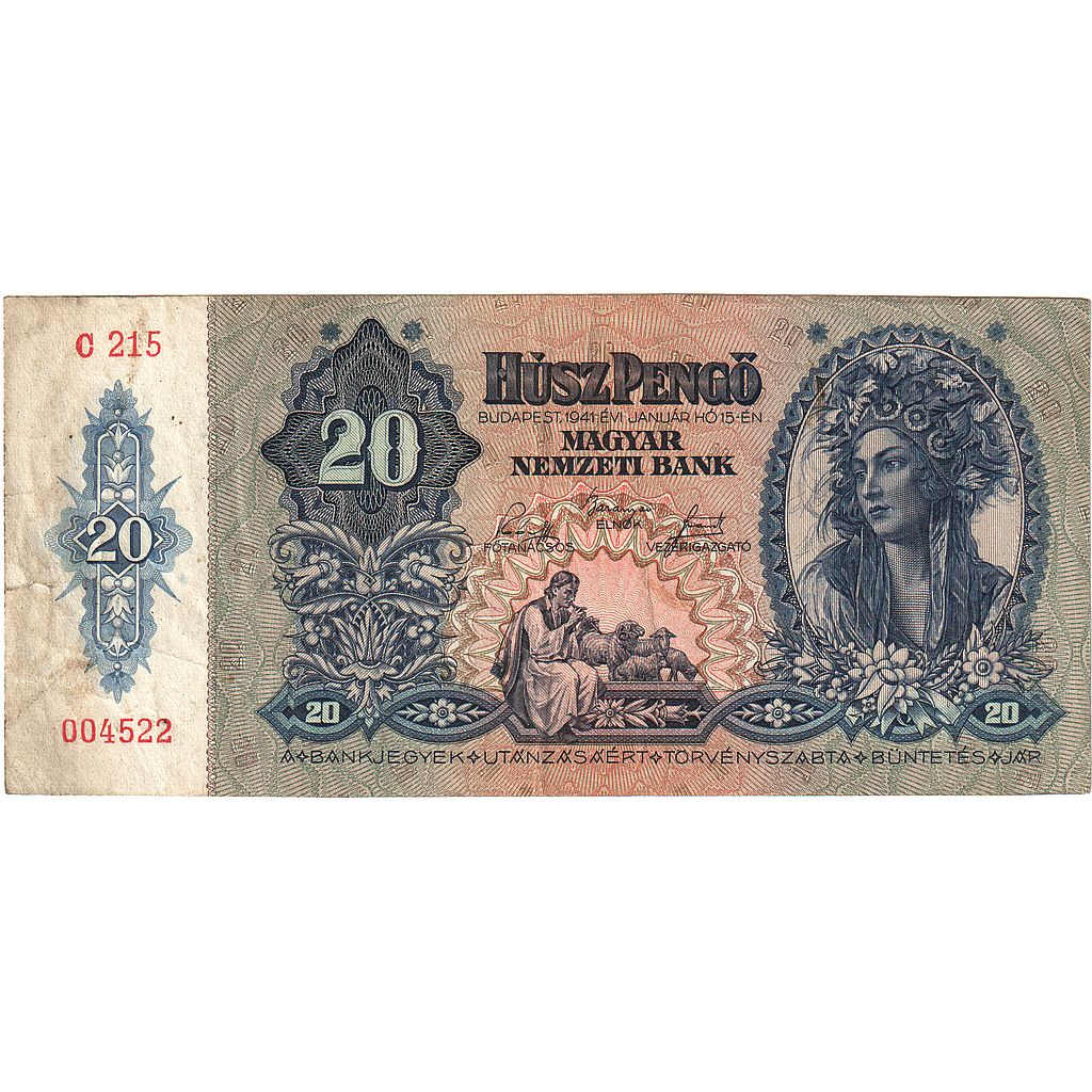 Węgry, 20 Pengö, 1941-01-15, KM:109, VF(20-25)
