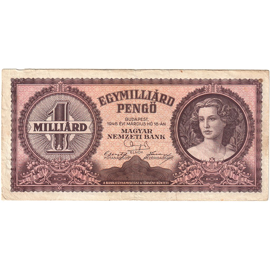 Hungary, 1 Milliard Pengö, 1946-03-18, KM:125, AU(50-53)