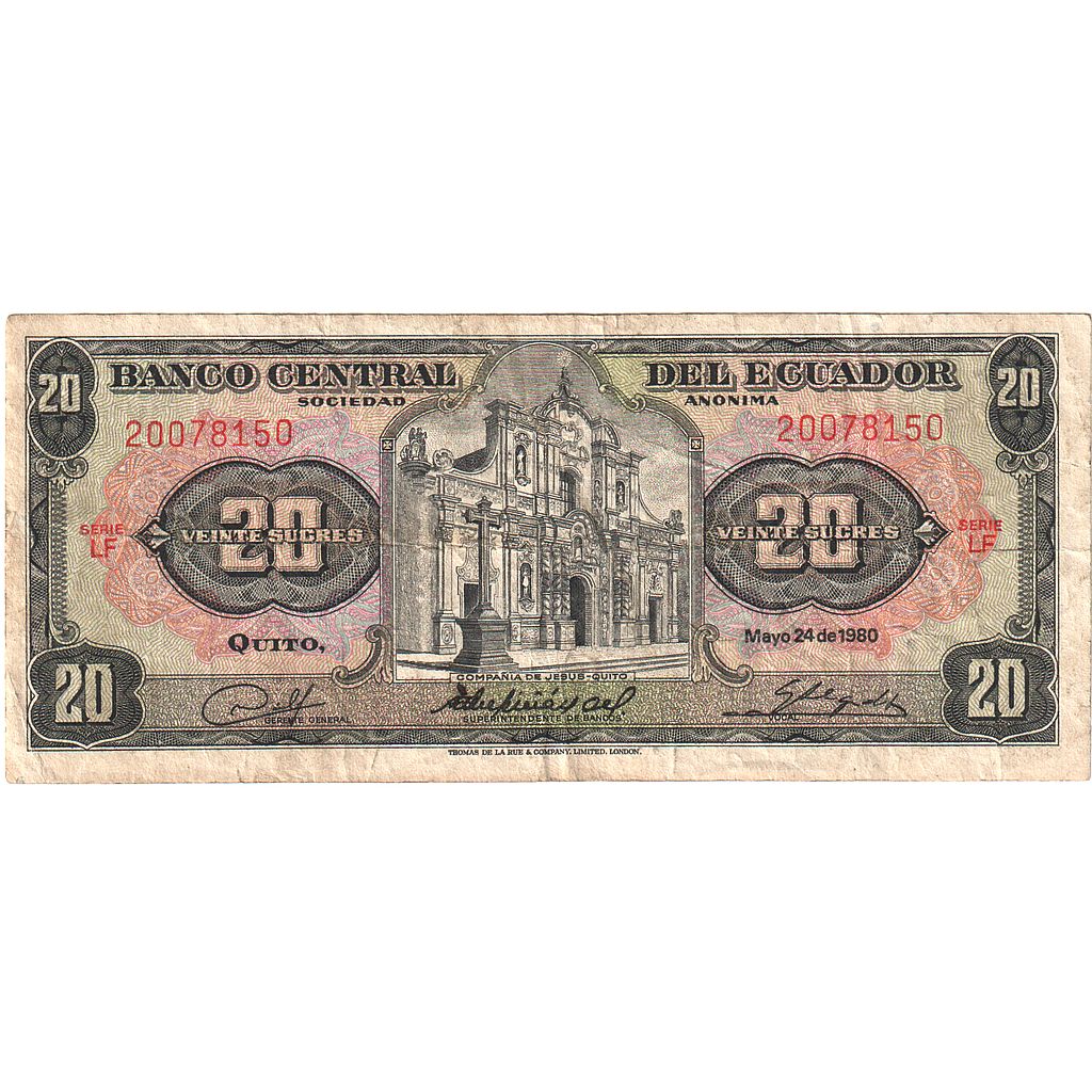 Ecuador, 20 Sucres, 1980-05-24, KM:115b, VF(20-25)