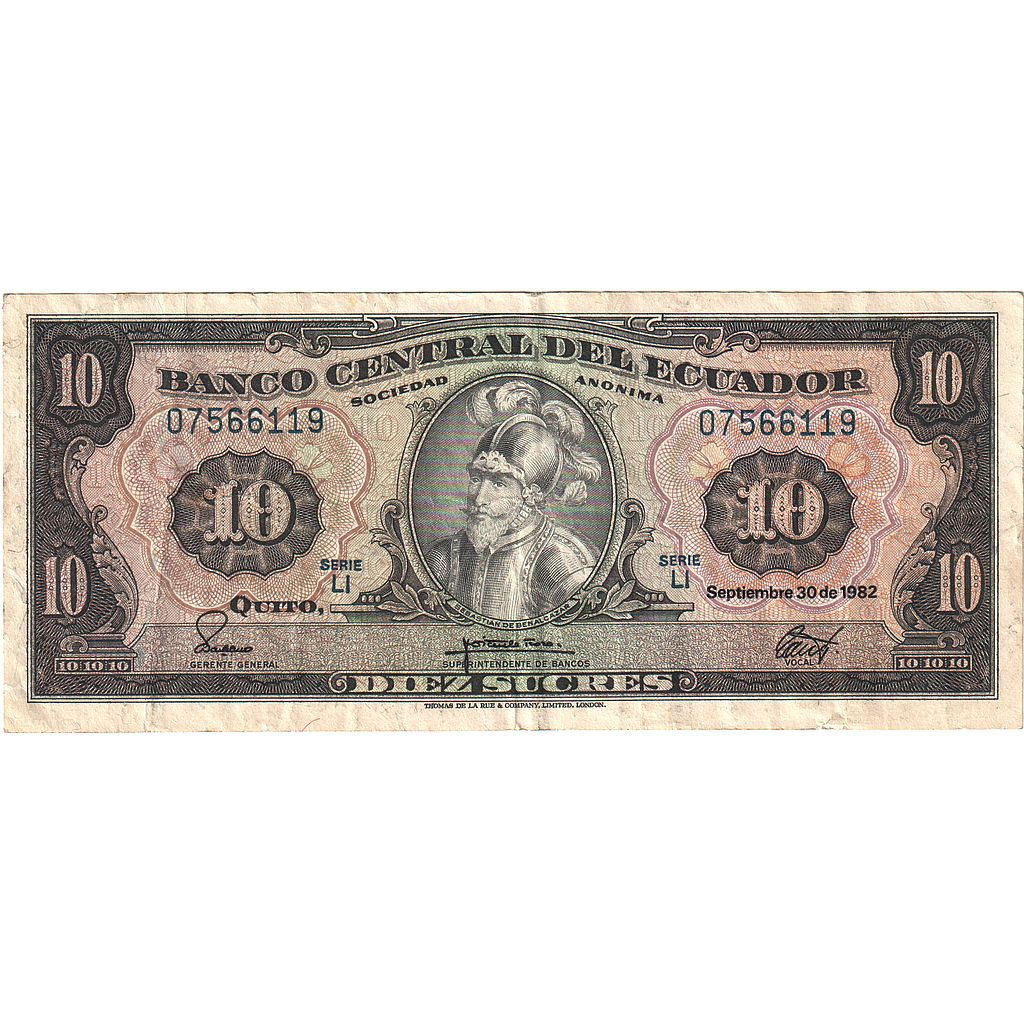 Ecuador, 10 Sucres, 1982, 1982-09-30, KM:114b, AU(55-58)