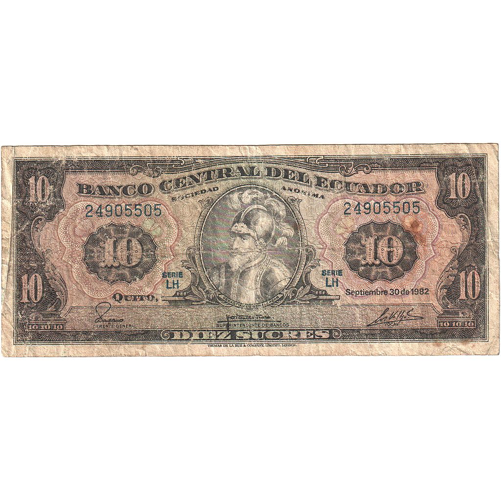 Ecuador, 10 Sucres, 1982, 1982-09-30, KM:114b, G(4-6)