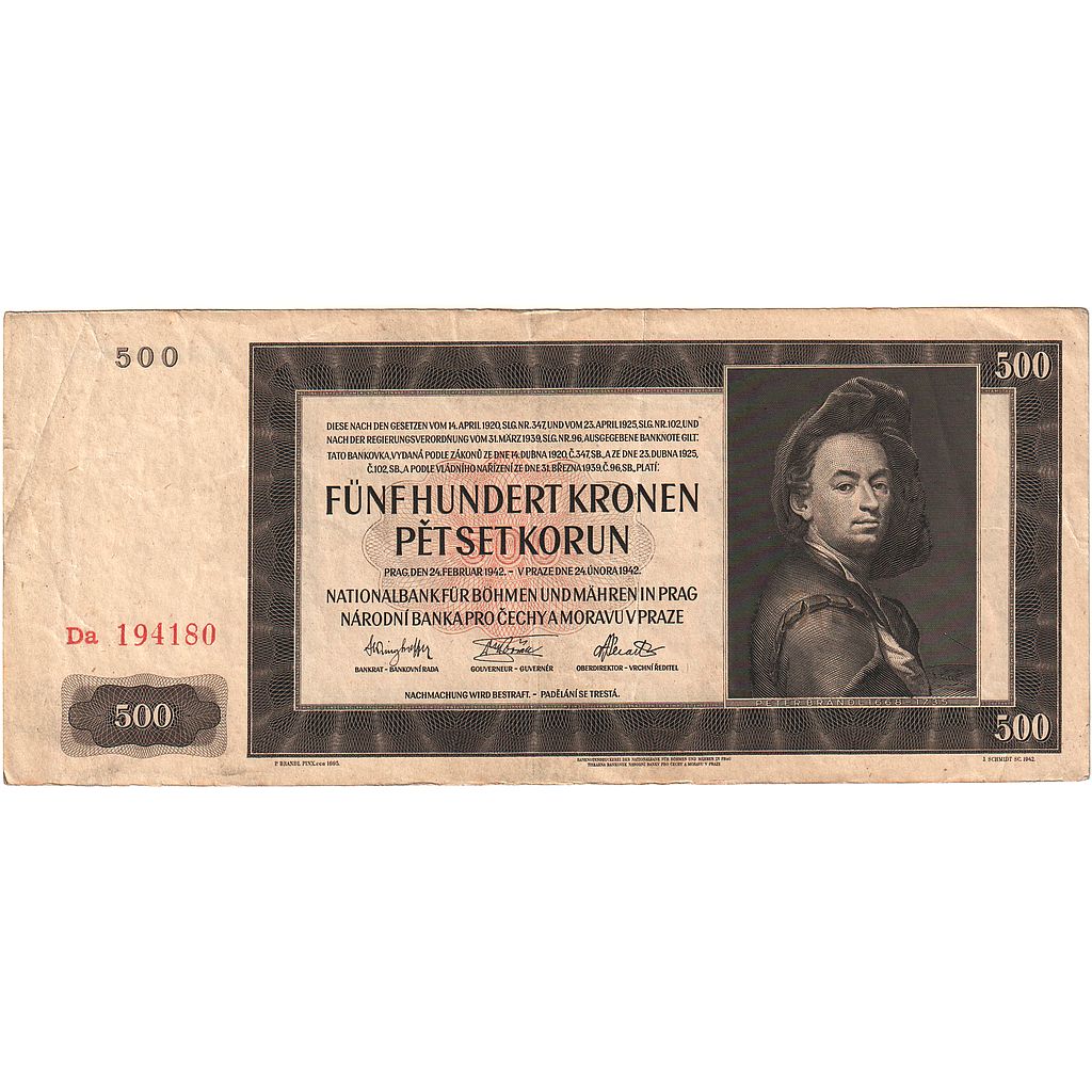 Boemia e Moravia, 500 Korun, 1942-02-24, BB