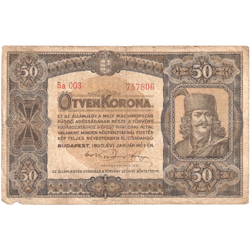 Ungarn, 50 Korona, 1920, 1920-01-01, KM:62, SS