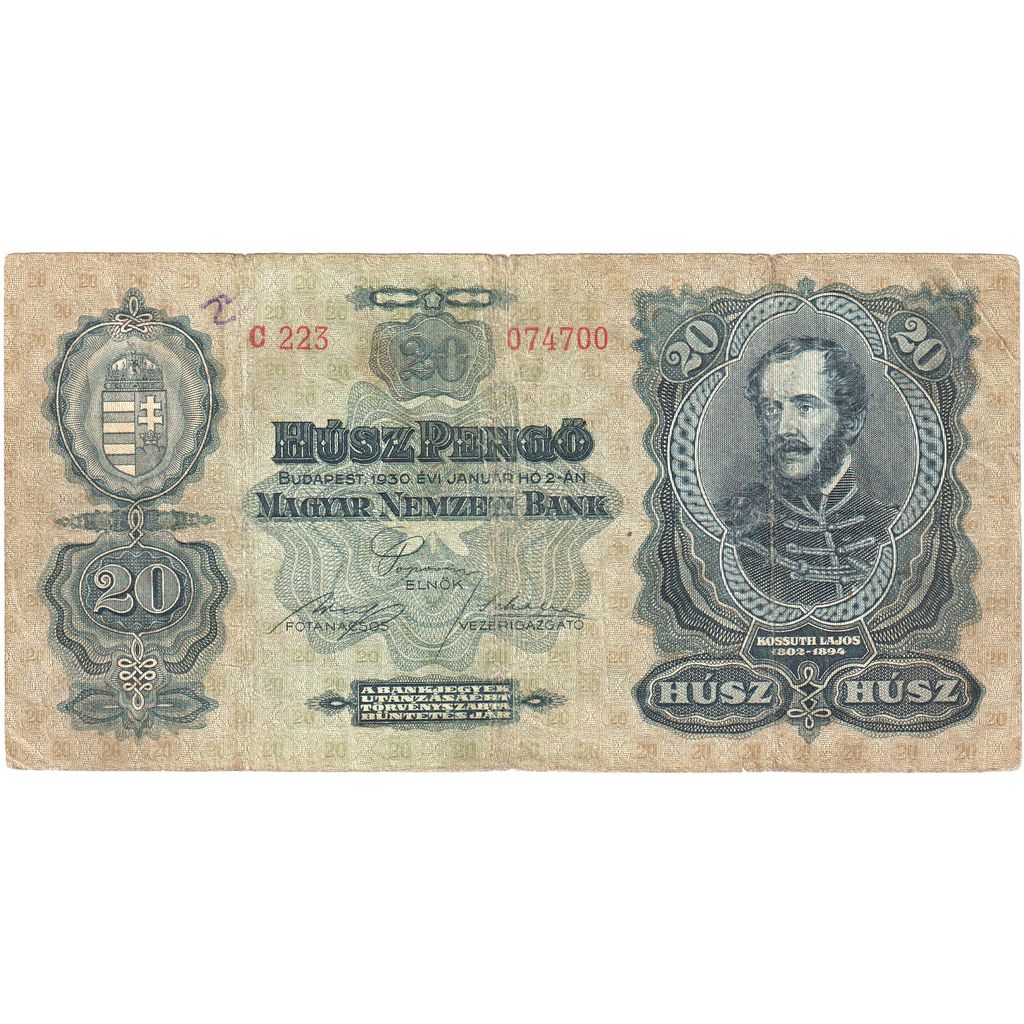 Hungary, 20 Pengö, 1930, 1930-07-01, KM:97, AU(50-53)