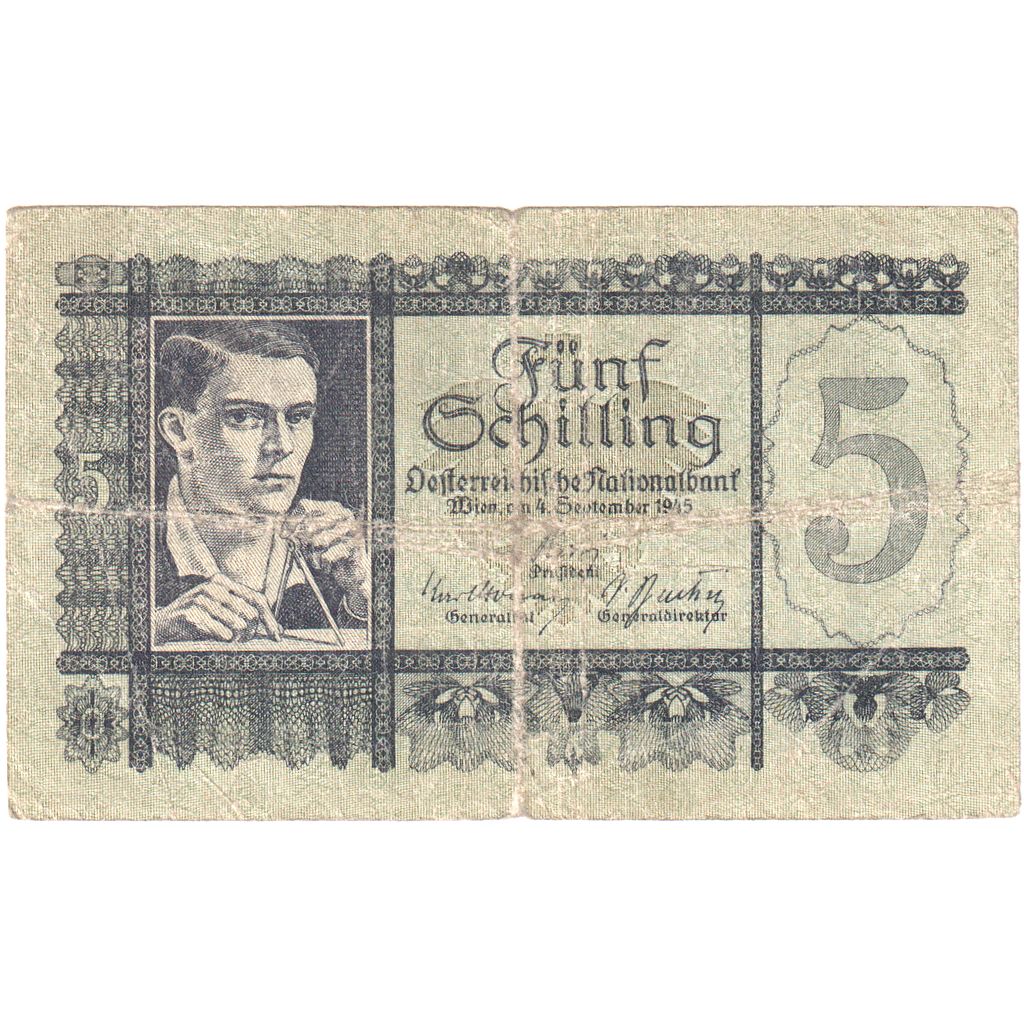 Austria, 5 Schilling, 1945, 1945-09-04, KM:121, F(12-15)