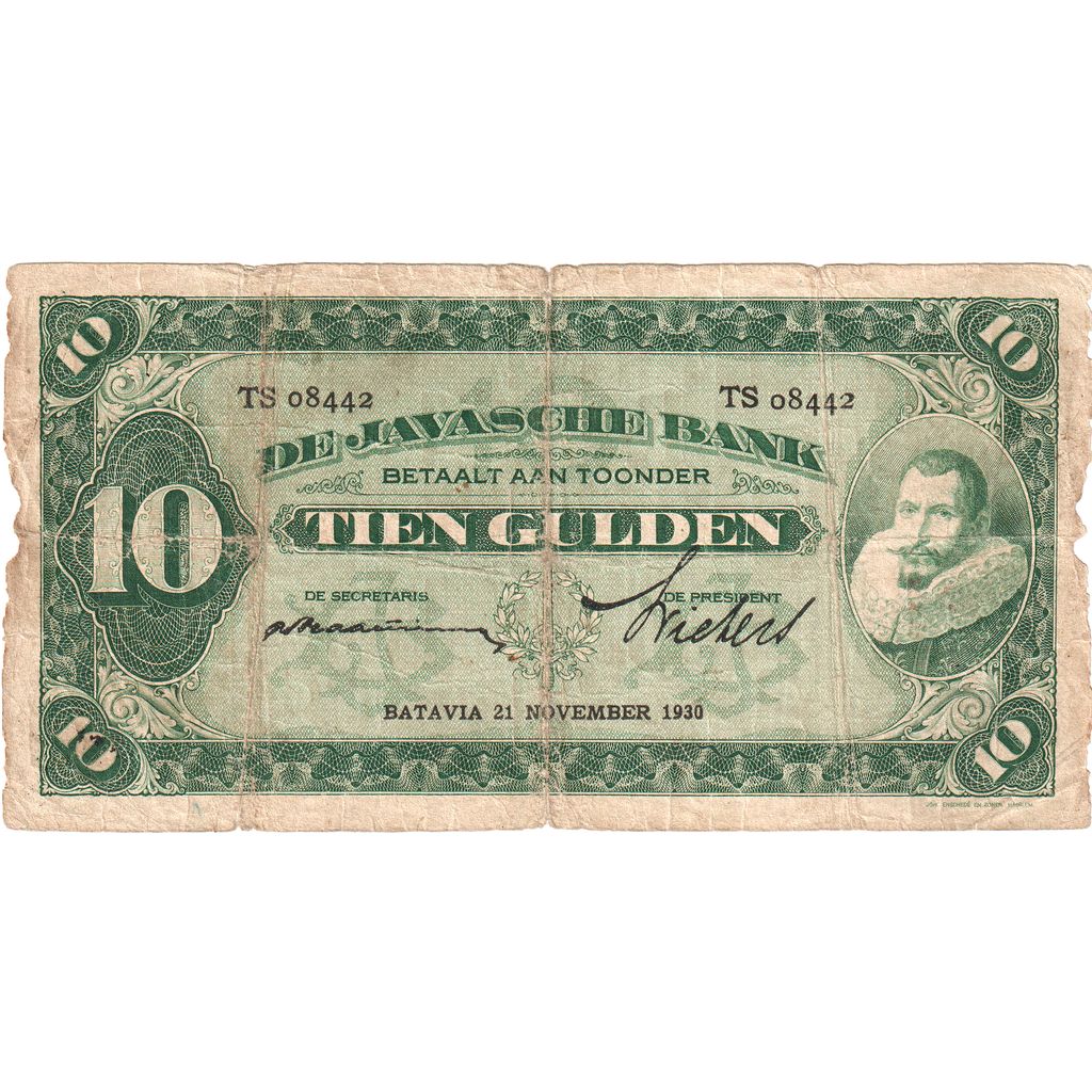 Netherlands Indies, 10 Gulden, 1930, 1930-11-21, KM:70d, VF(20-25)
