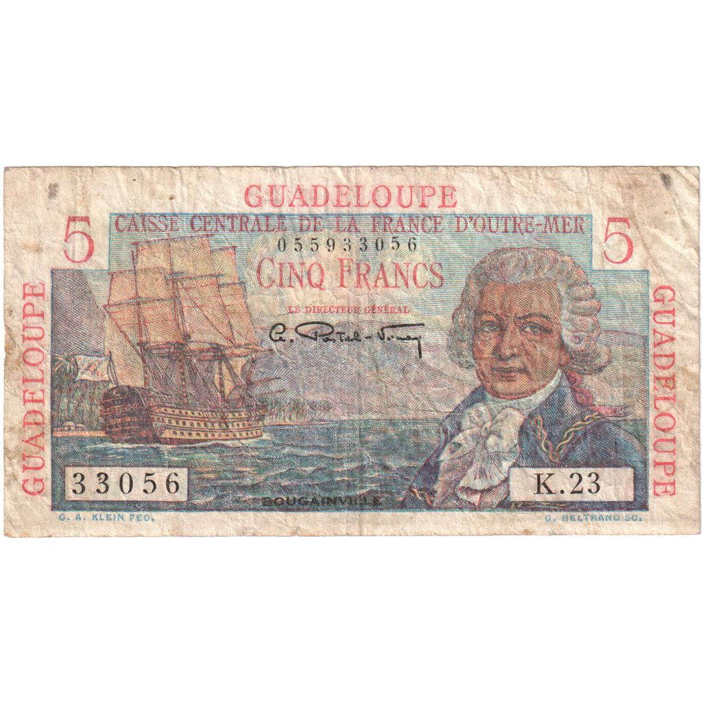Gwadelupa, 5 Francs, K.23, VF(20-25)