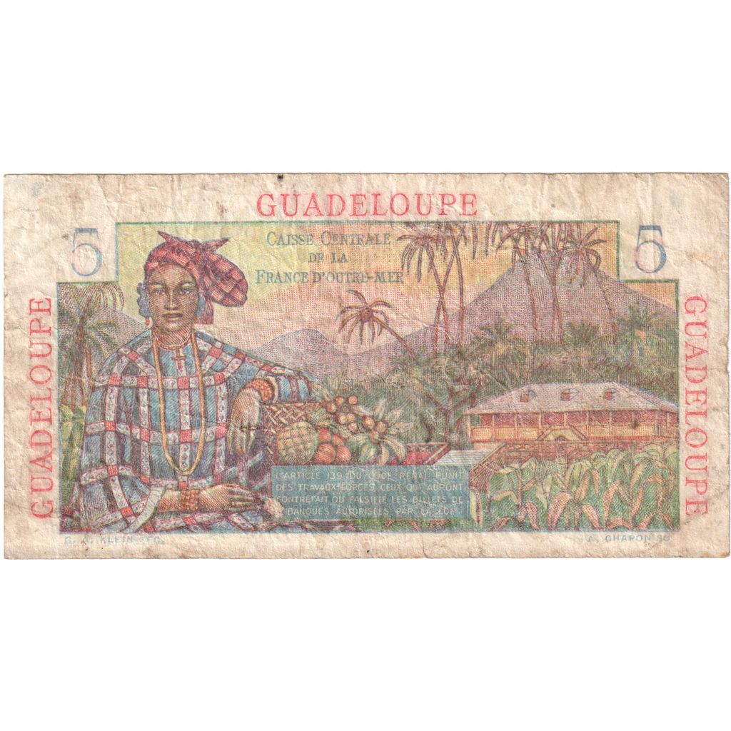 Gwadelupa, 5 Francs, K.23, VF(20-25)