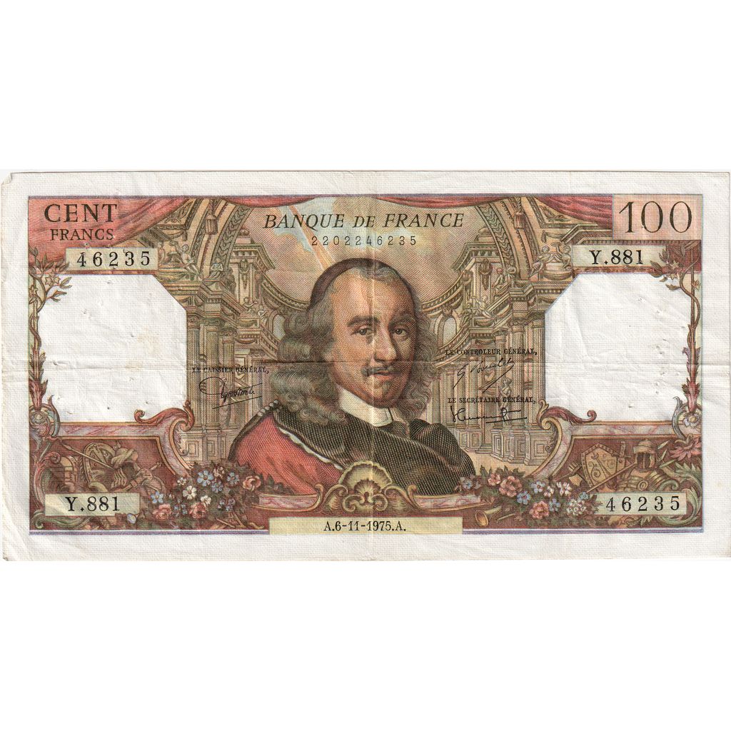 France, 100 Francs, Corneille, 1975-11-06, Y.881 46235, VF(20-25)