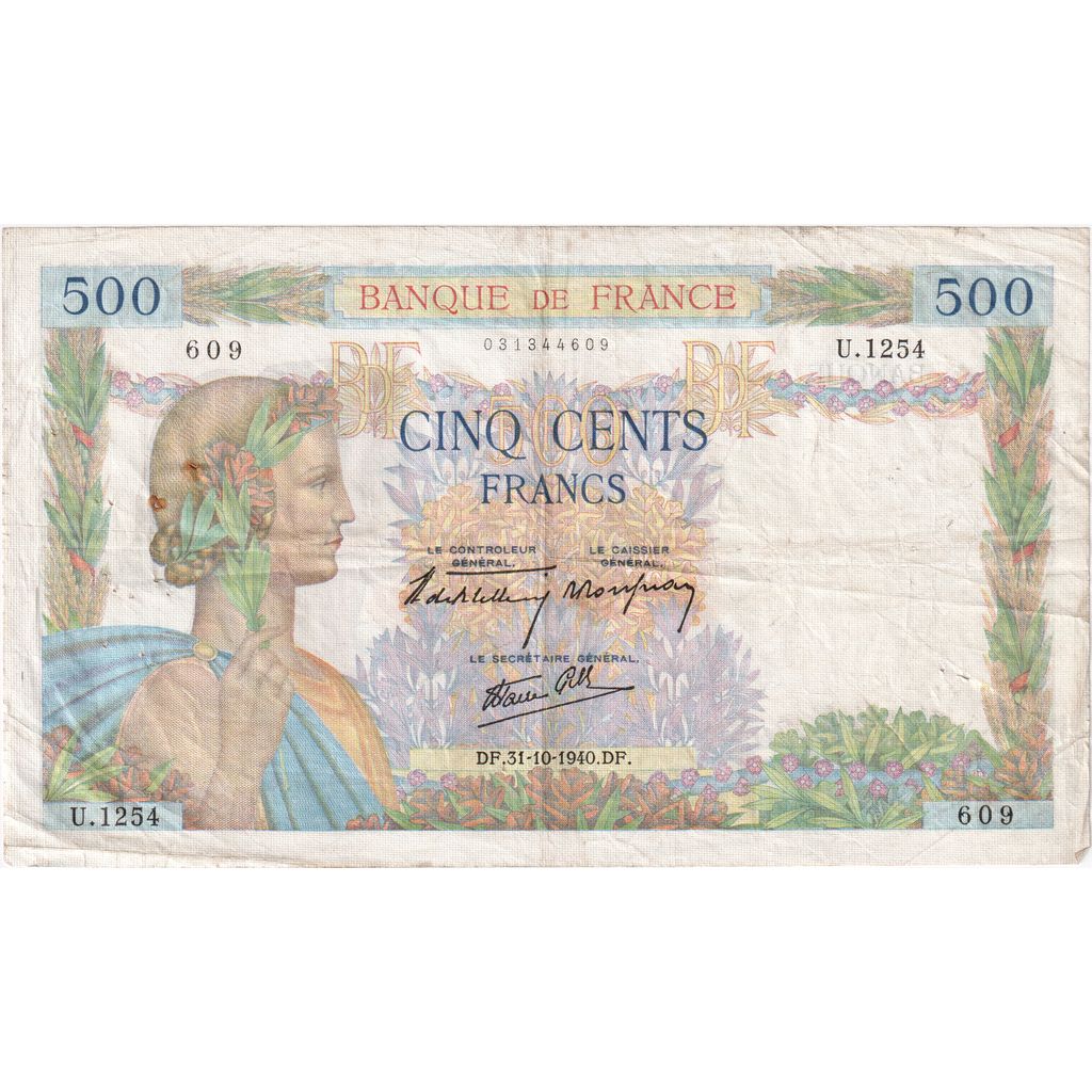 Francia, 500 Francs, La Paix, 1940-10-26, U.1254, MBC