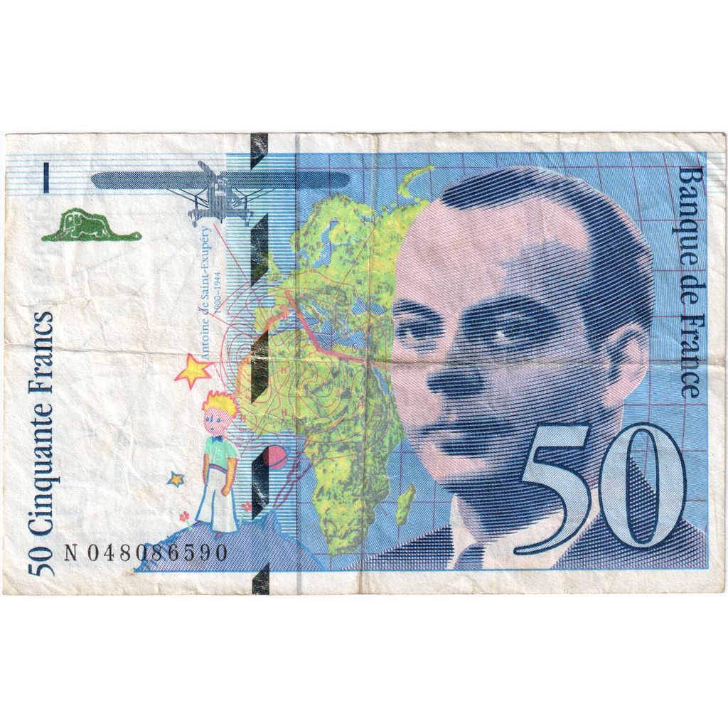 France, 50 Francs, St Exupéry, N 048086590, VF(30-35)