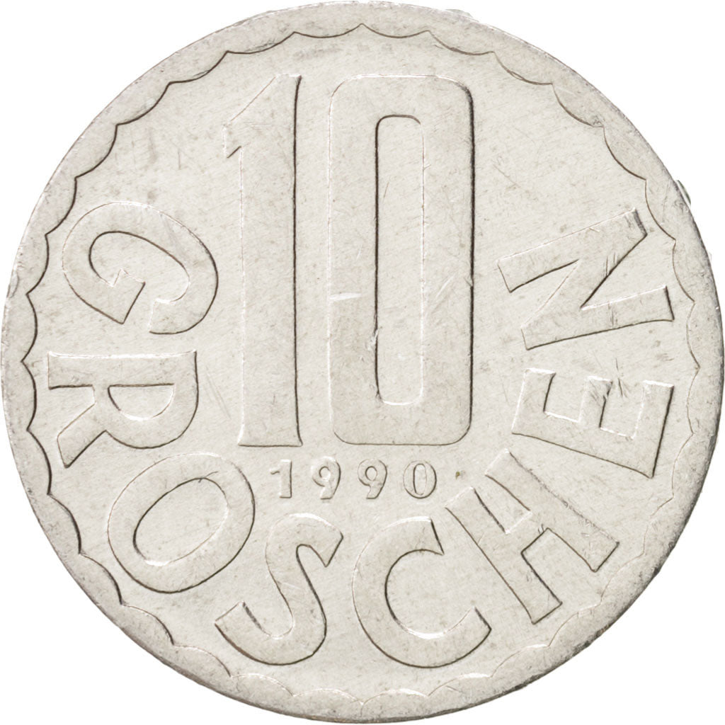 Coin, Austria, 10 Groschen, 1990, Vienna, MS(63), Aluminum, KM:2878