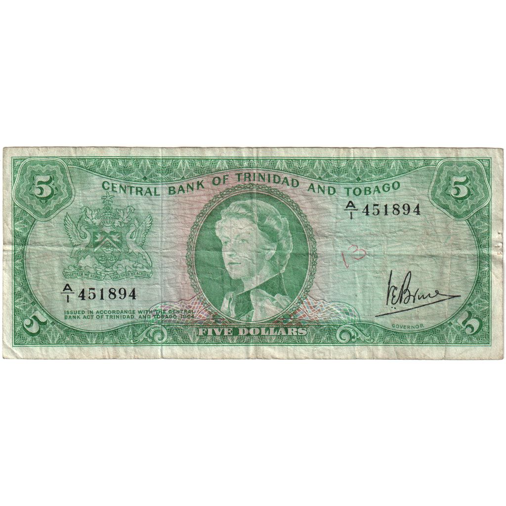 Trinité-et-Tobago, 5 Dollars, Undated (1964), TB