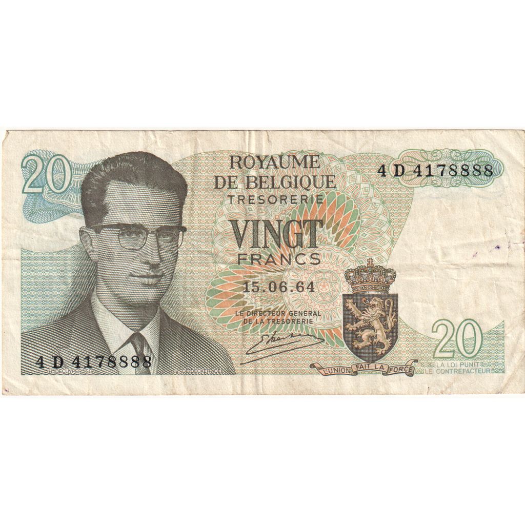 Belgique, 20 Francs, 1964-06-15, TTB