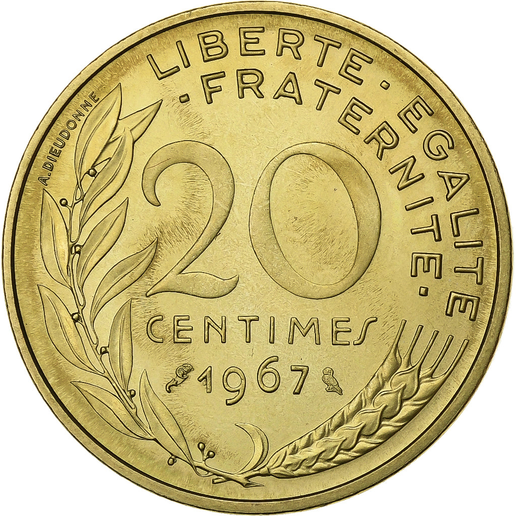 France, 20 Centimes, Marianne, 1967, Paris, Bronze-Aluminium, FDC, Gadoury:332