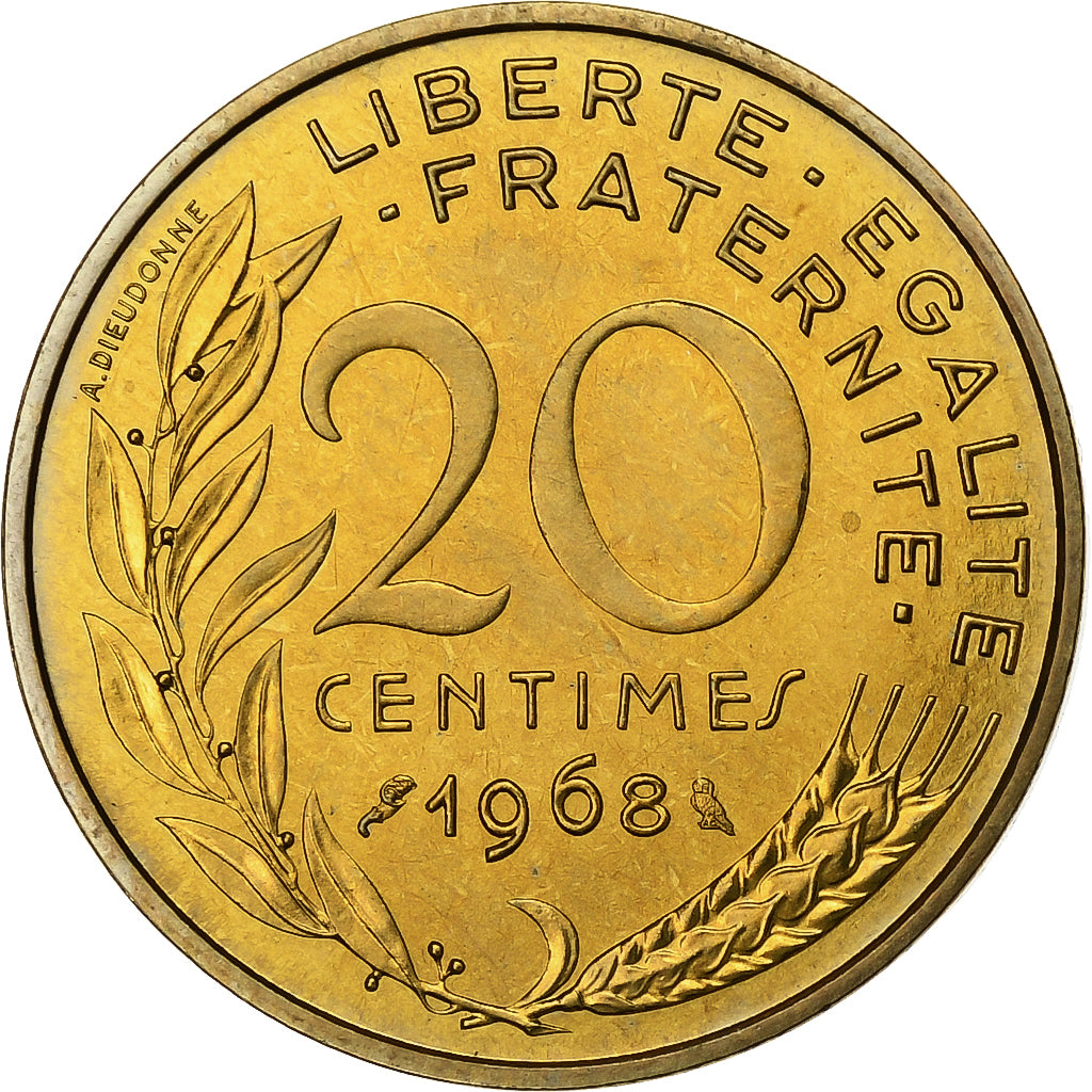 Francia, 20 Centimes, Marianne, 1968, Paris, FDC, Aluminio - bronce, FDC, KM:930