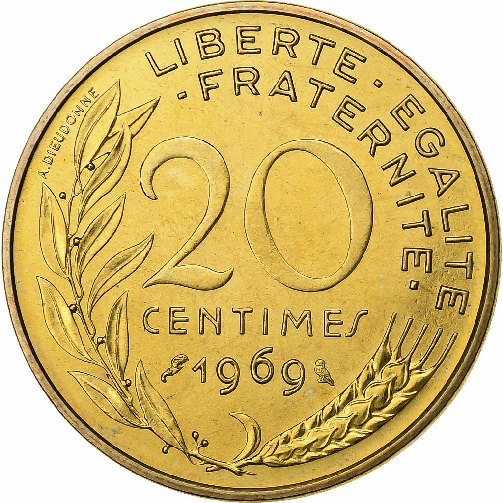 France, 20 Centimes, Marianne, 1969, Paris, FDC, Bronze-Aluminium, FDC