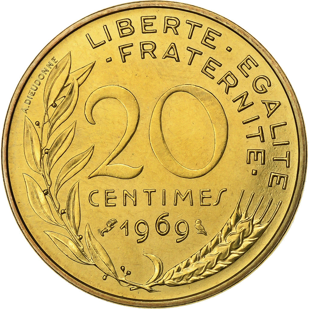 Francia, 20 Centimes, Marianne, 1969, Paris, FDC, Aluminio - bronce, FDC