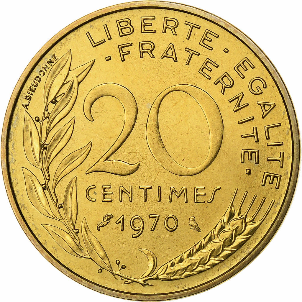 França, 20 Centimes, Marianne, 1970, Paris, FDC, Alumínio-Bronze, MS(65-70)