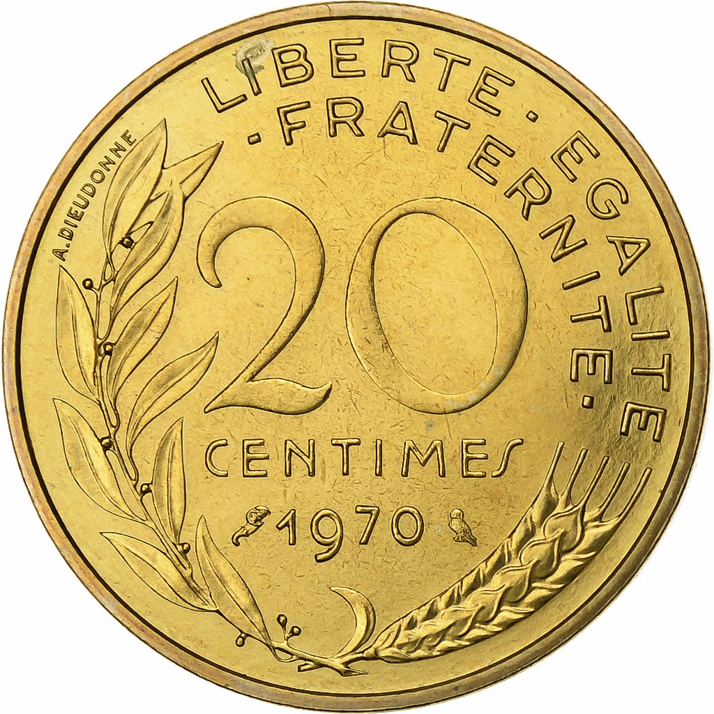 Francia, 20 Centimes, Marianne, 1970, Paris, FDC, Aluminio - bronce, FDC