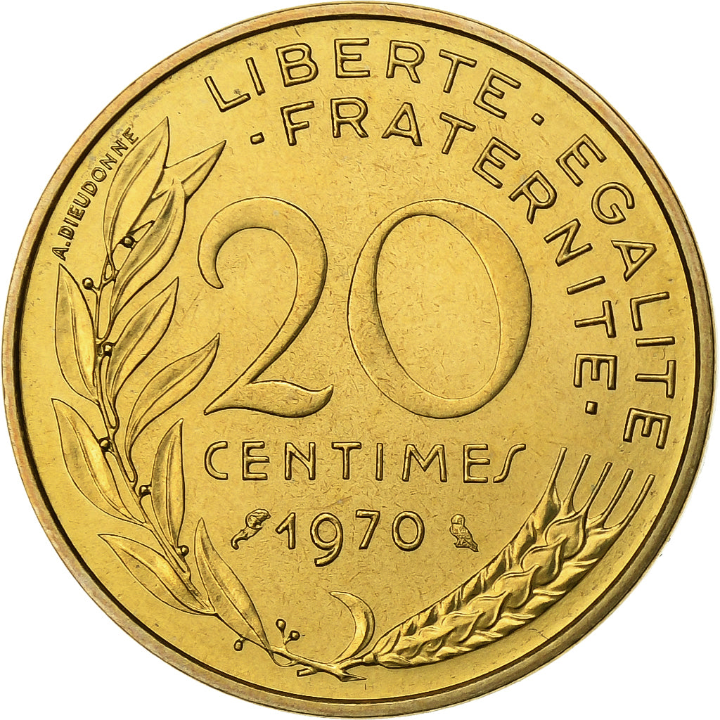 France, 20 Centimes, Marianne, 1970, Paris, FDC, Bronze-Aluminium, FDC