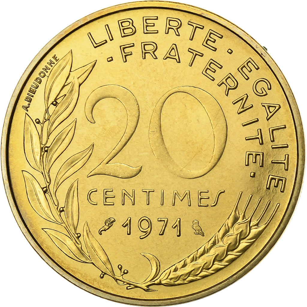 Frankrijk, 20 Centimes, Marianne, 1971, Paris, FDC, Aluminum-Bronze, FDC